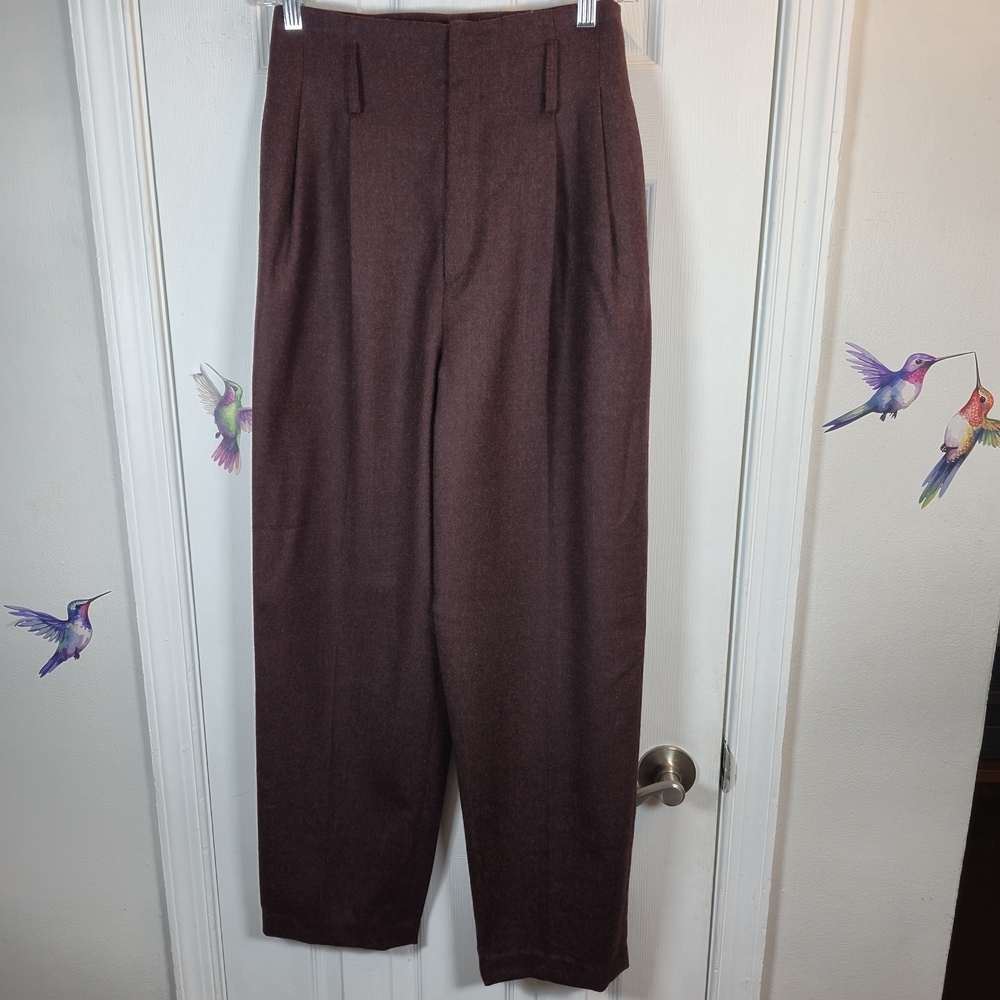 Vtg 80s Cathy Hardwick High Waisted Pleated Wool Trousers Maroon Pants 6